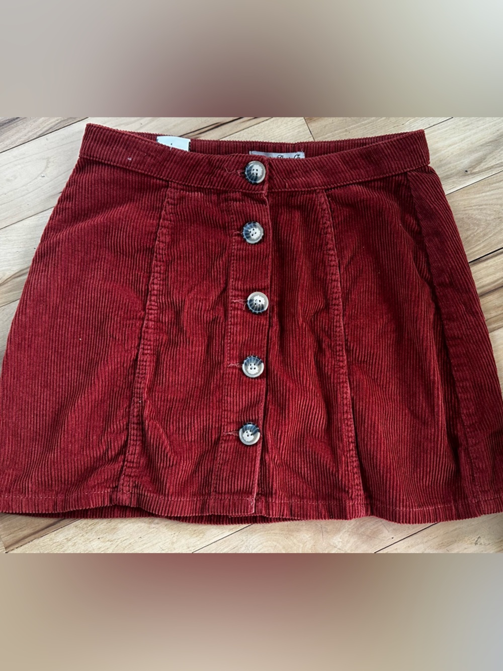 Denim&Co Rust Red Corduroy Skirt with Front Buttons
